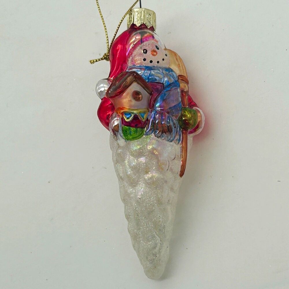 Glass Hanging Snowman Christmas Ornament, Multicolor Holiday Décor, 1pc, 5 in